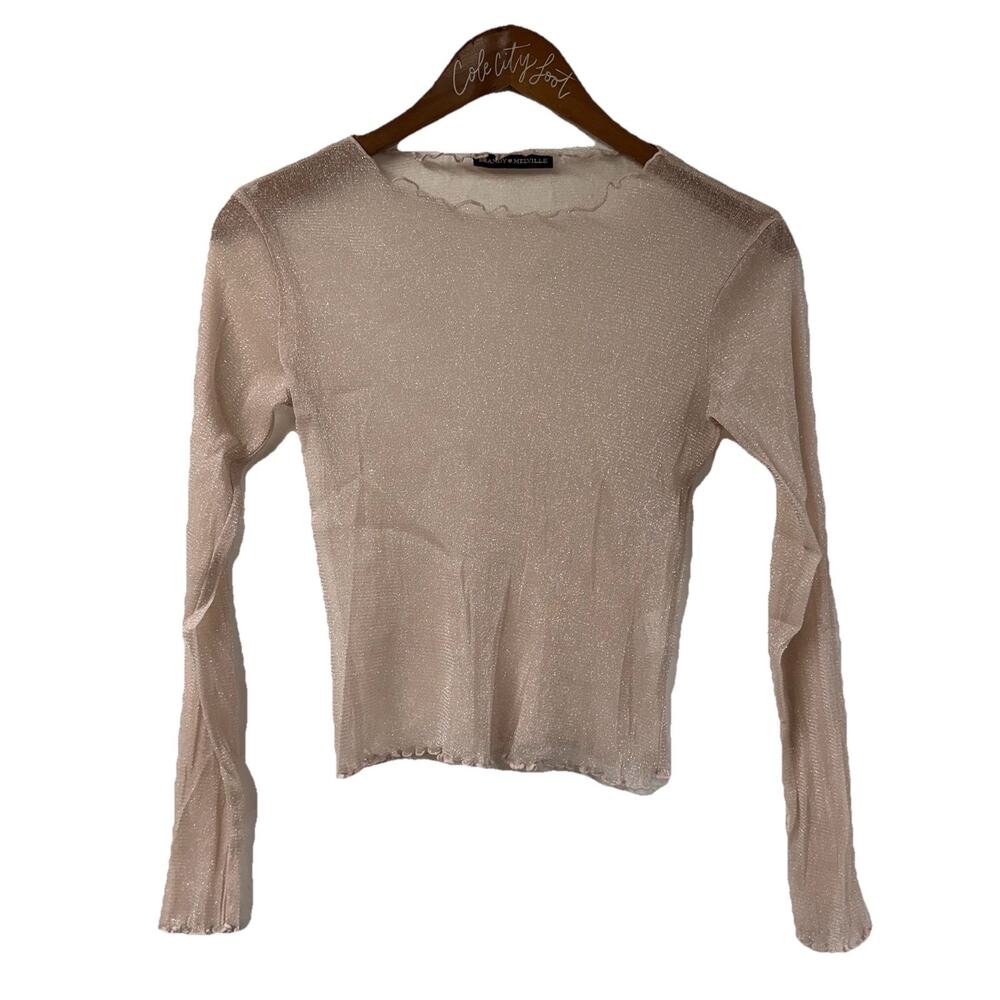 Brandy Melville Pale Pink Sheer Long Sleeve Top Metallic